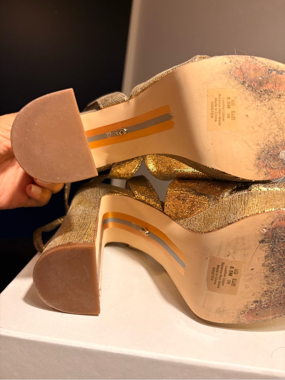 Sam Edelman Gold Platform Block-Heel Sandals with Knot Detail - Picture 8 of 9